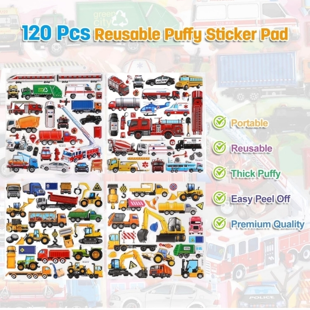 Colorful Construction and Emergency Vehicle Toy sticker Set